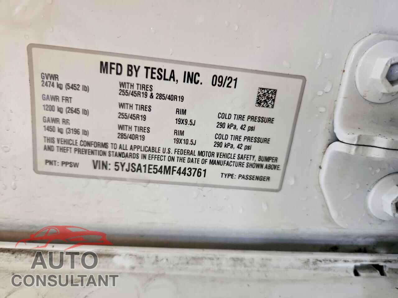TESLA MODEL S 2021 - 5YJSA1E54MF443761