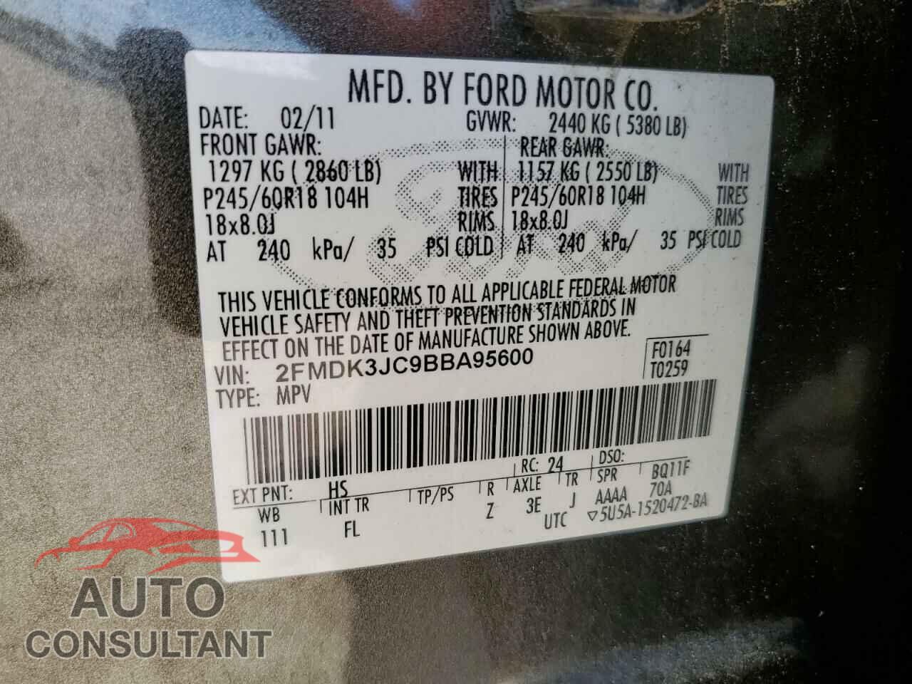 FORD EDGE 2011 - 2FMDK3JC9BBA95600
