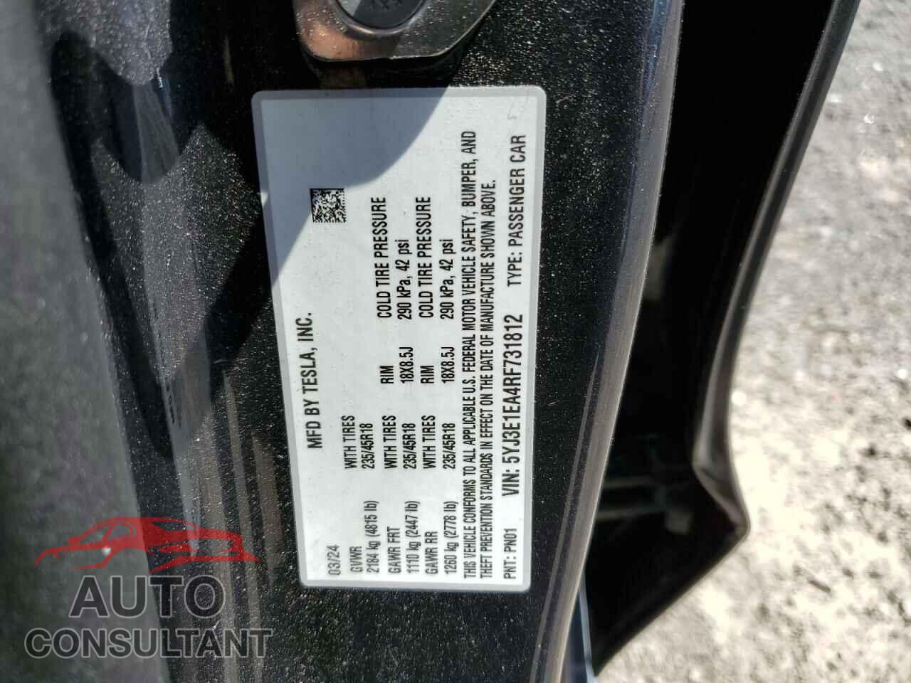 TESLA MODEL 3 2024 - 5YJ3E1EA4RF731812