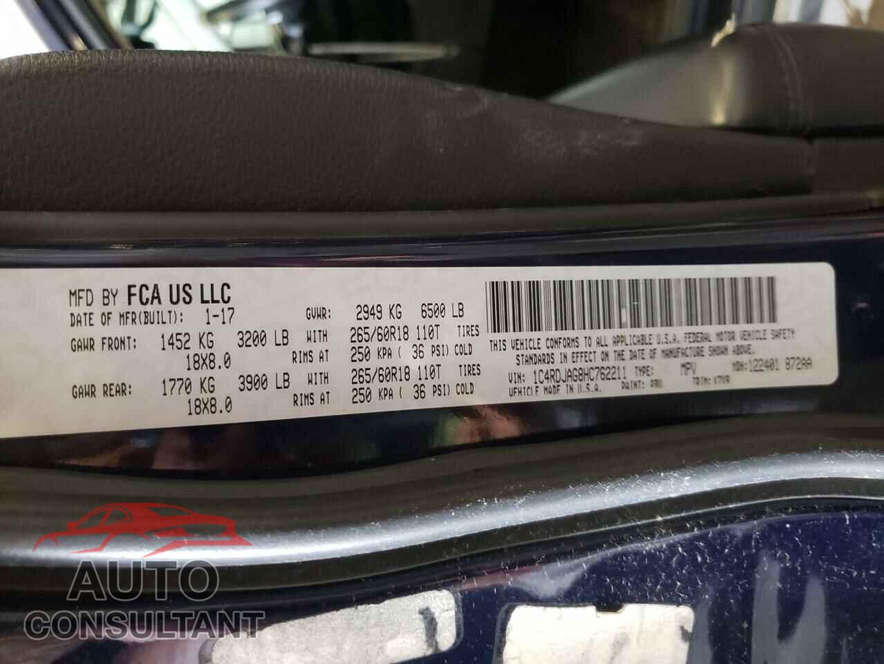 DODGE DURANGO 2017 - 1C4RDJAG8HC762211