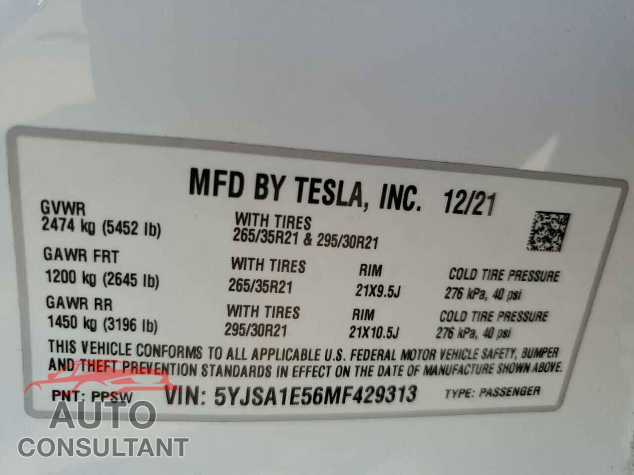 TESLA MODEL S 2021 - 5YJSA1E56MF429313