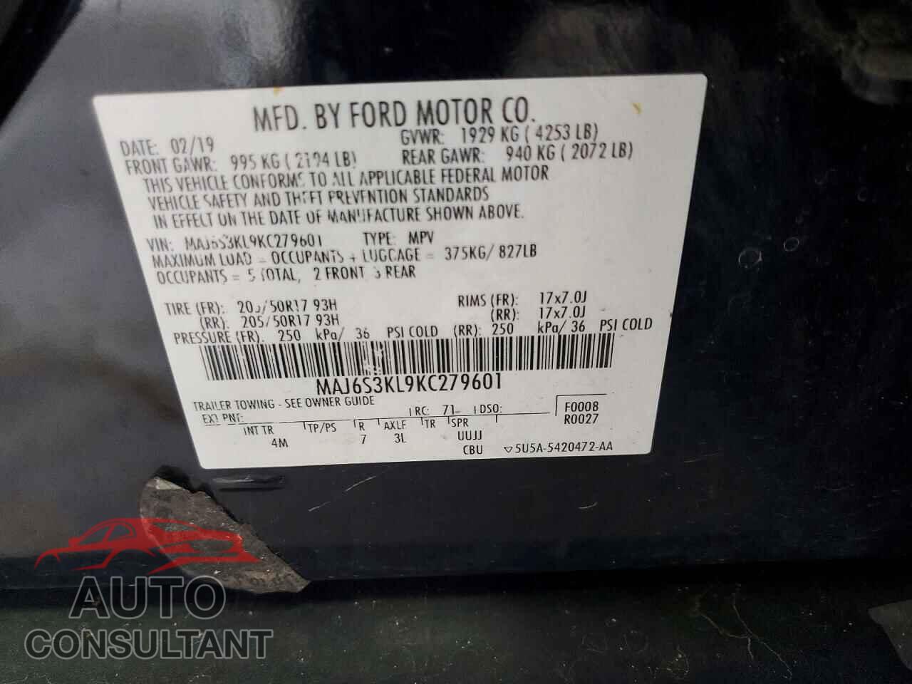 FORD ECOSPORT 2019 - MAJ6S3KL9KC279601