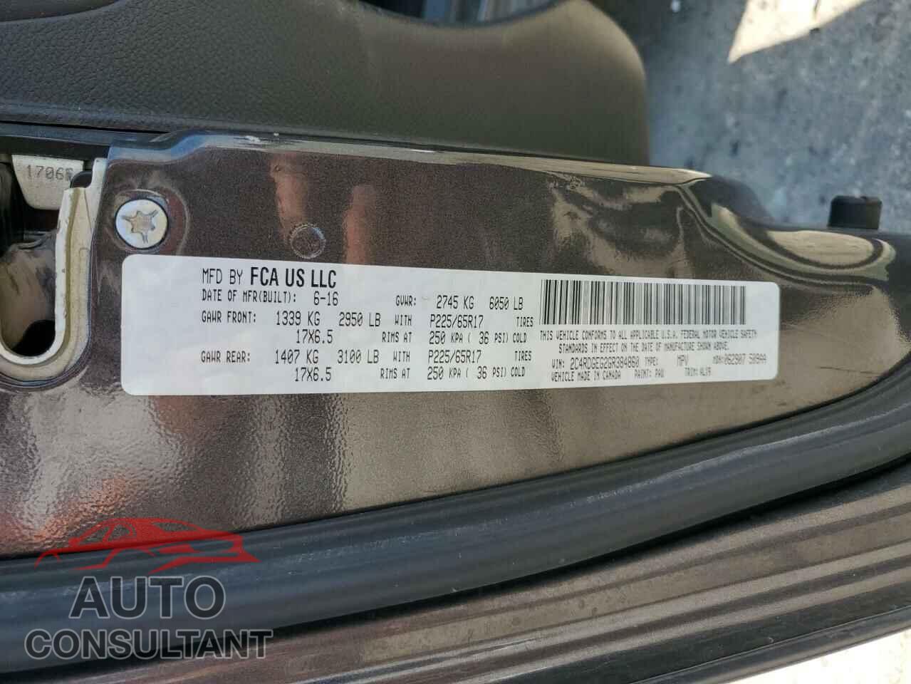 DODGE CARAVAN 2016 - 2C4RDGEG2GR384860