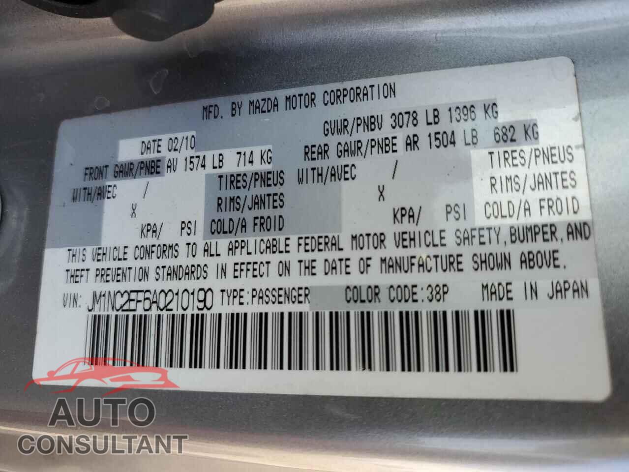 MAZDA MX5 2010 - JM1NC2EF6A0210190
