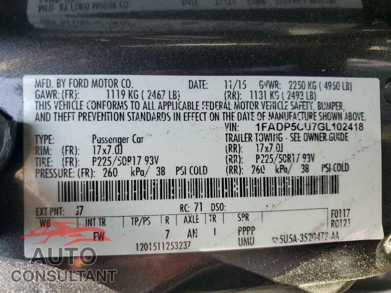 FORD CMAX 2016 - 1FADP5CU7GL102418