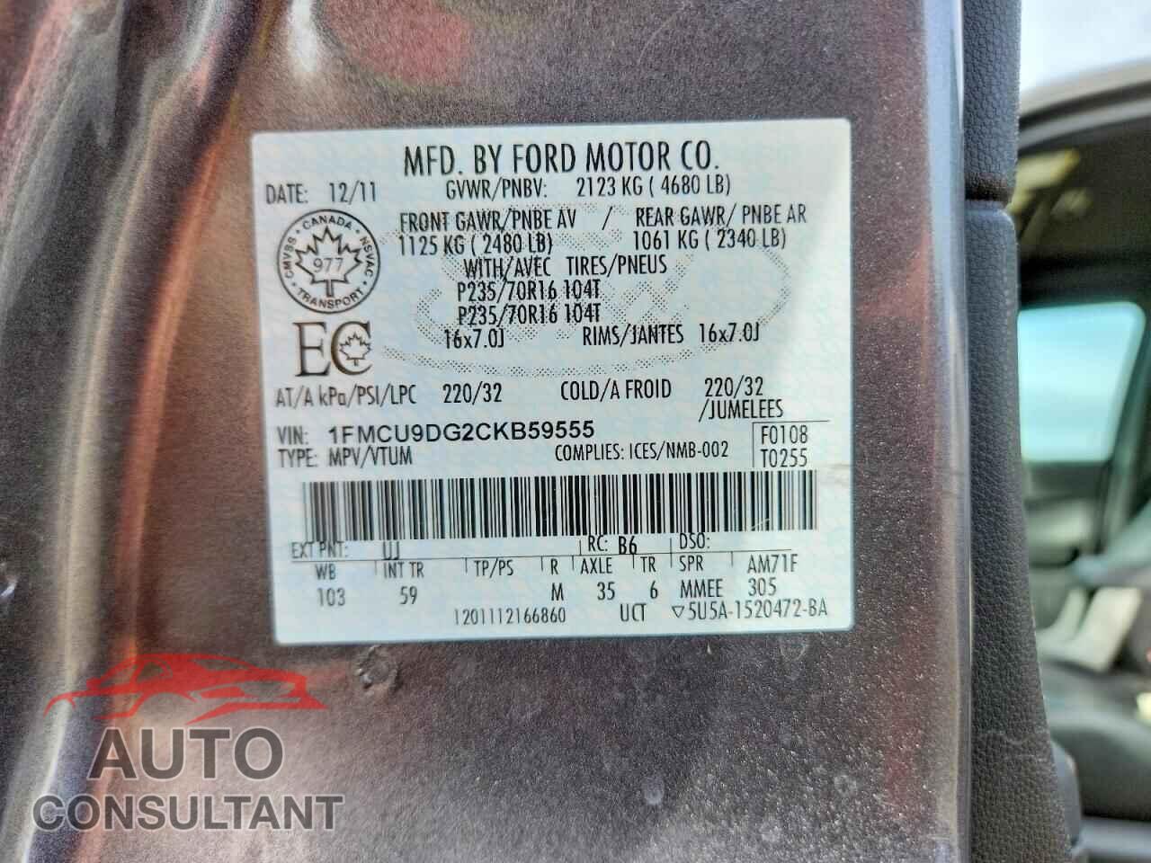FORD ESCAPE 2012 - 1FMCU9DG2CKB59555