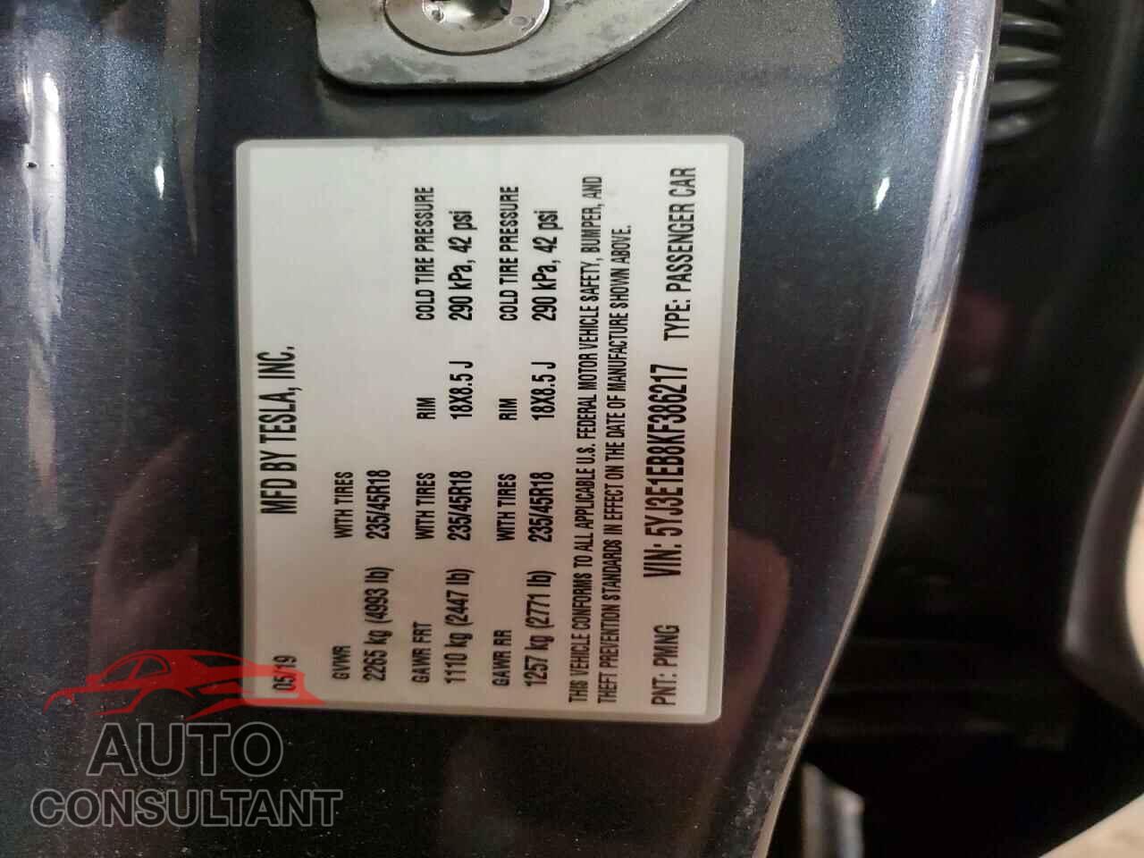TESLA MODEL 3 2019 - 5YJ3E1EB8KF386217