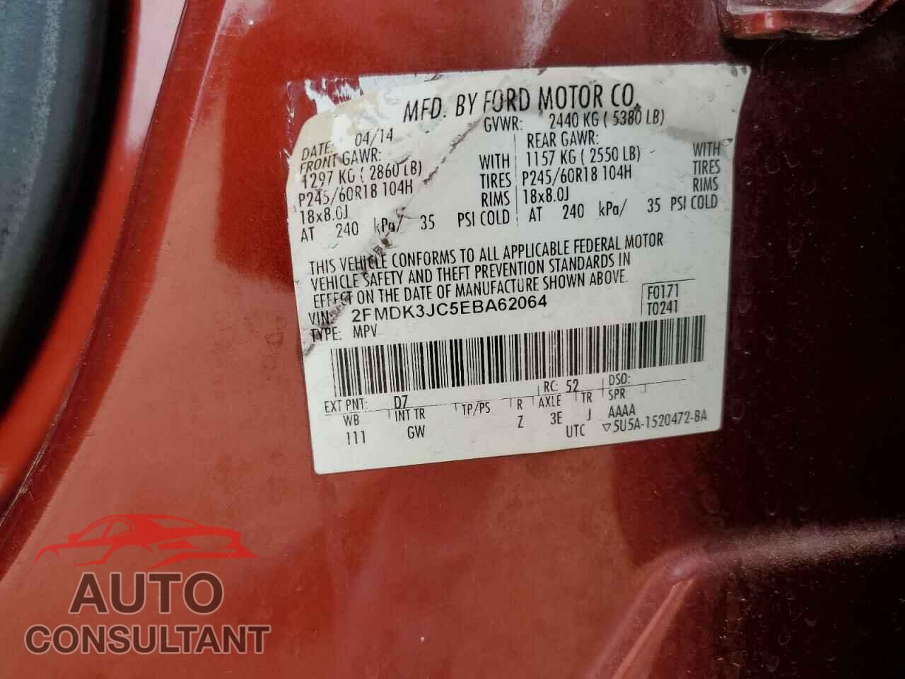 FORD EDGE 2014 - 2FMDK3JC5EBA62064