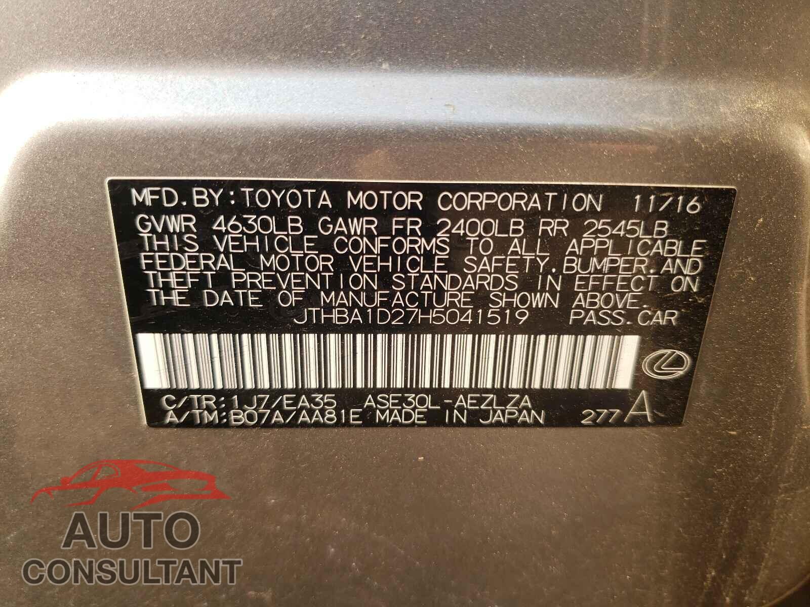 LEXUS IS 2017 - JTHBA1D27H5041519