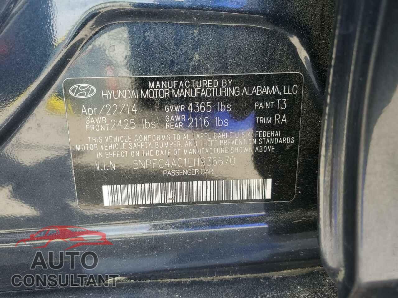 HYUNDAI SONATA 2014 - 5NPEC4AC1EH936670