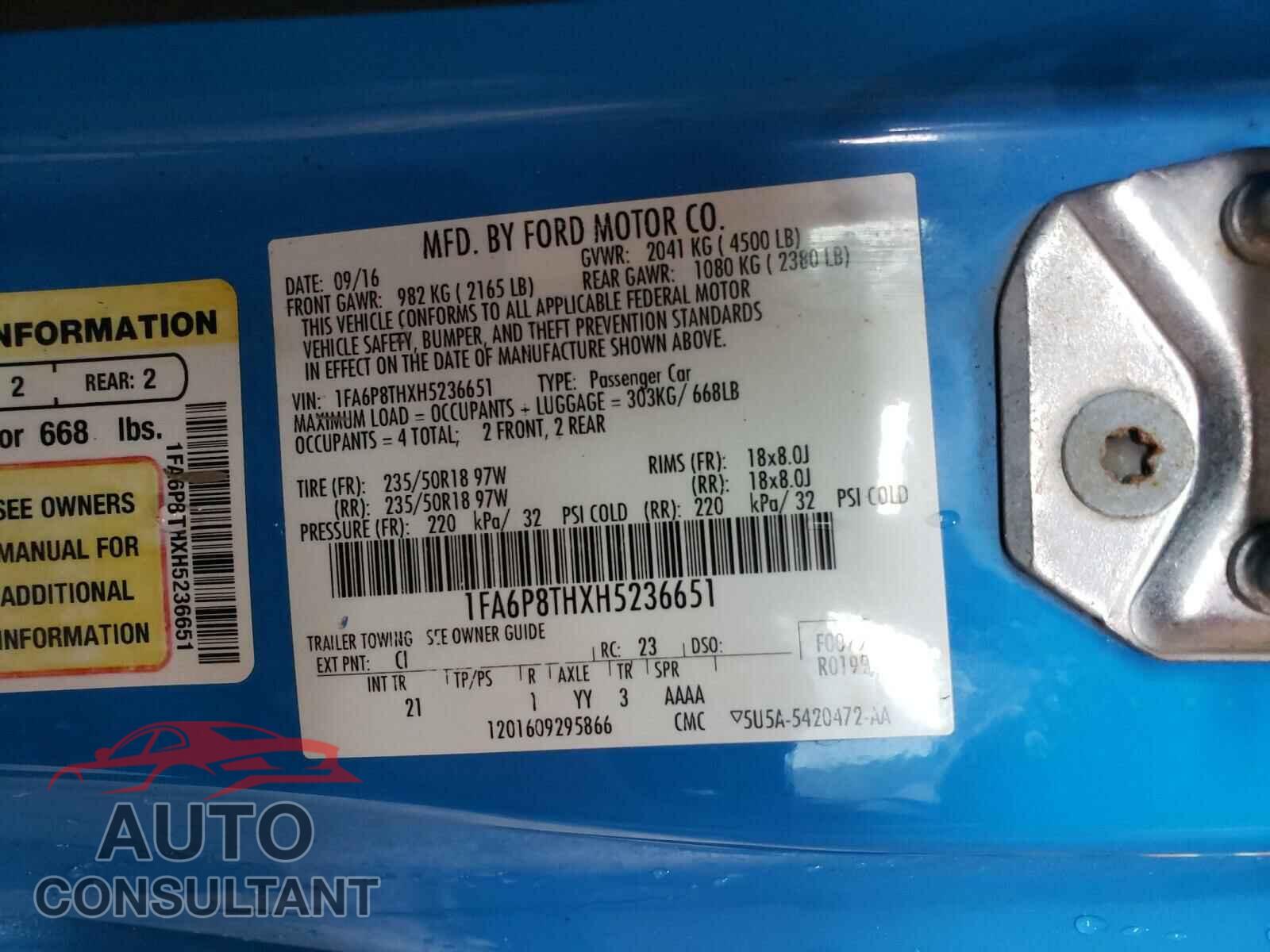 FORD MUSTANG 2017 - 1FA6P8THXH5236651