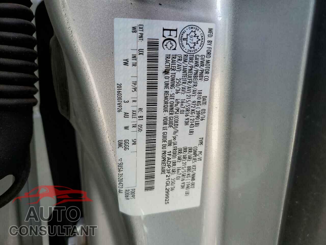 FORD FOCUS 2016 - 1FADP3F21GL299925