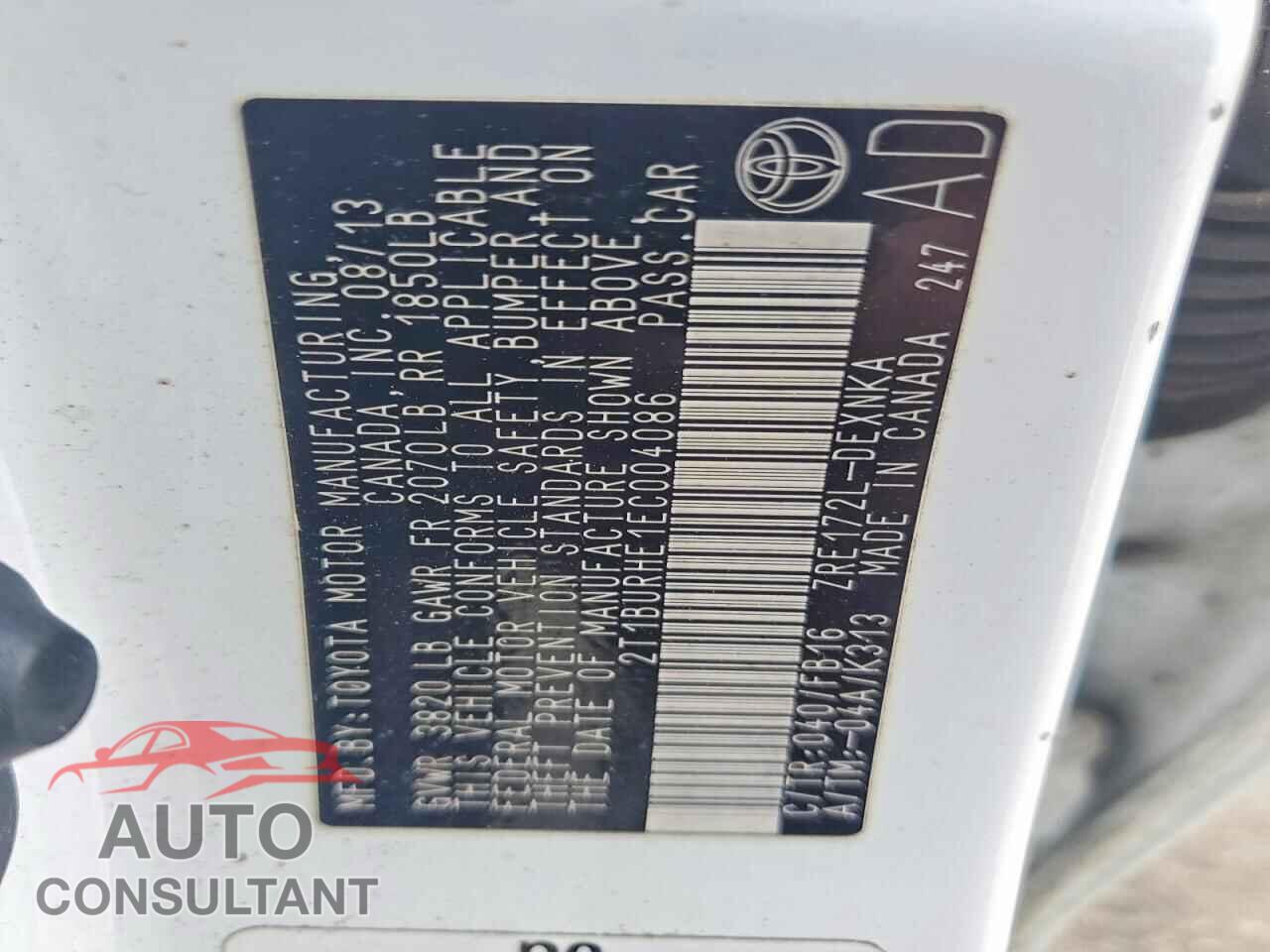 TOYOTA COROLLA 2014 - 2T1BURHE1EC004086