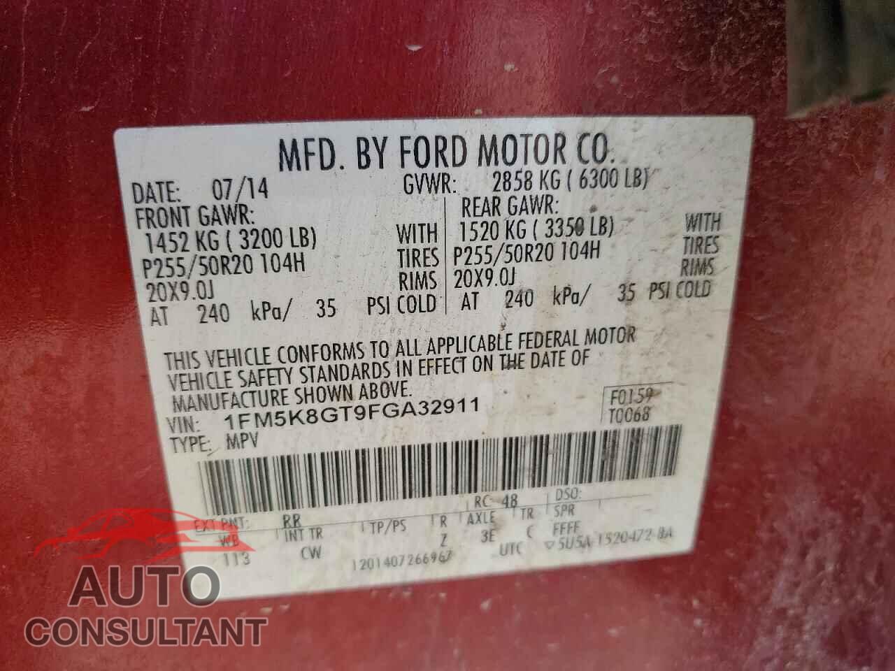 FORD EXPLORER 2015 - 1FM5K8GT9FGA32911