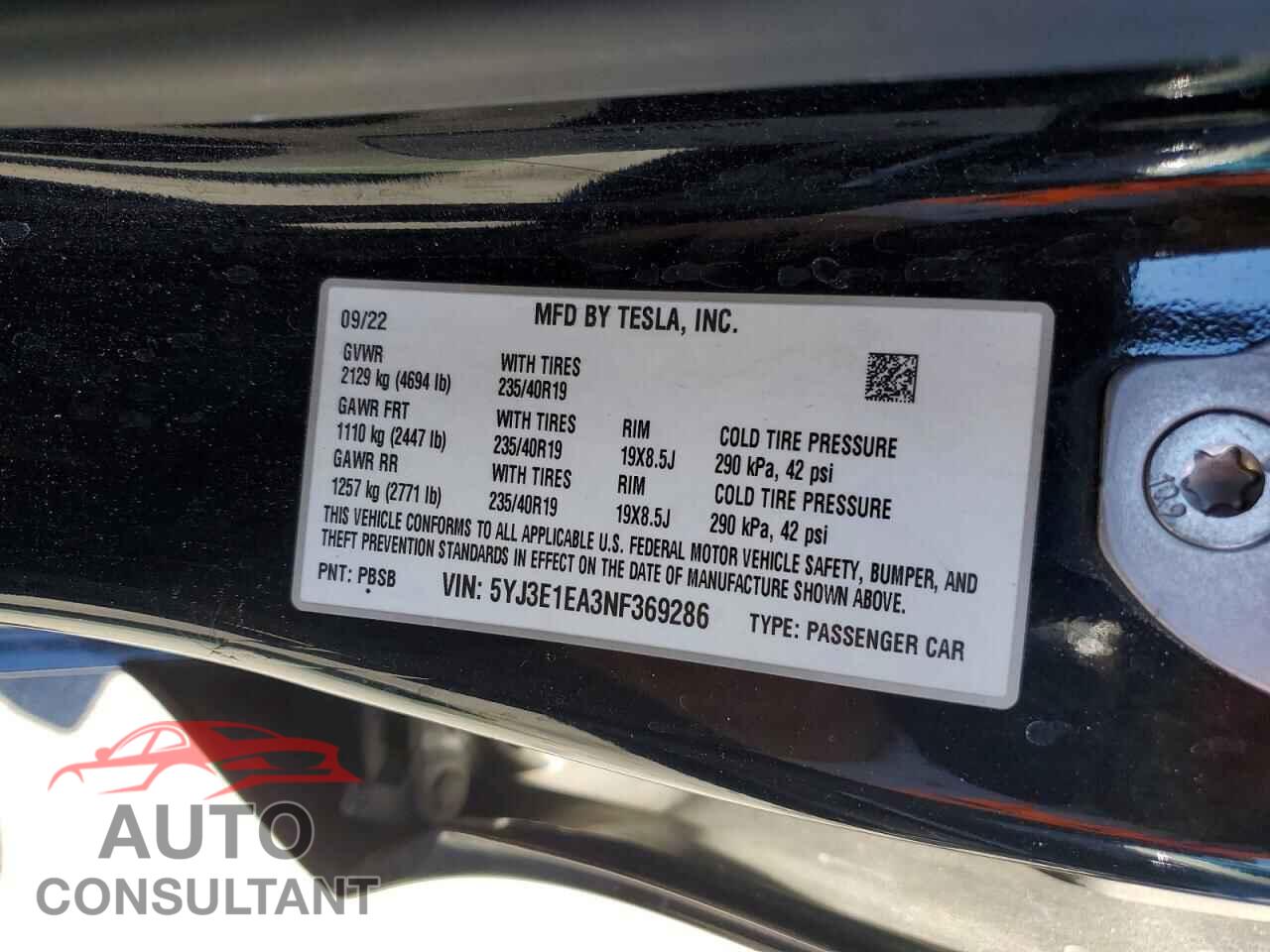 TESLA MODEL 3 2022 - 5YJ3E1EA3NF369286