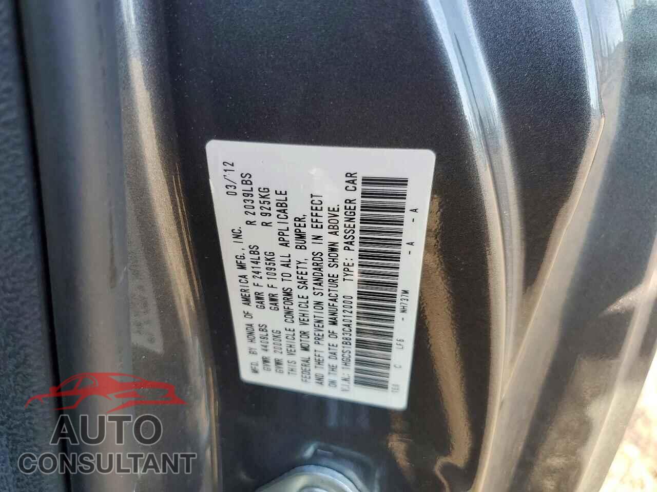HONDA ACCORD 2012 - 1HGCS1B83CA012000