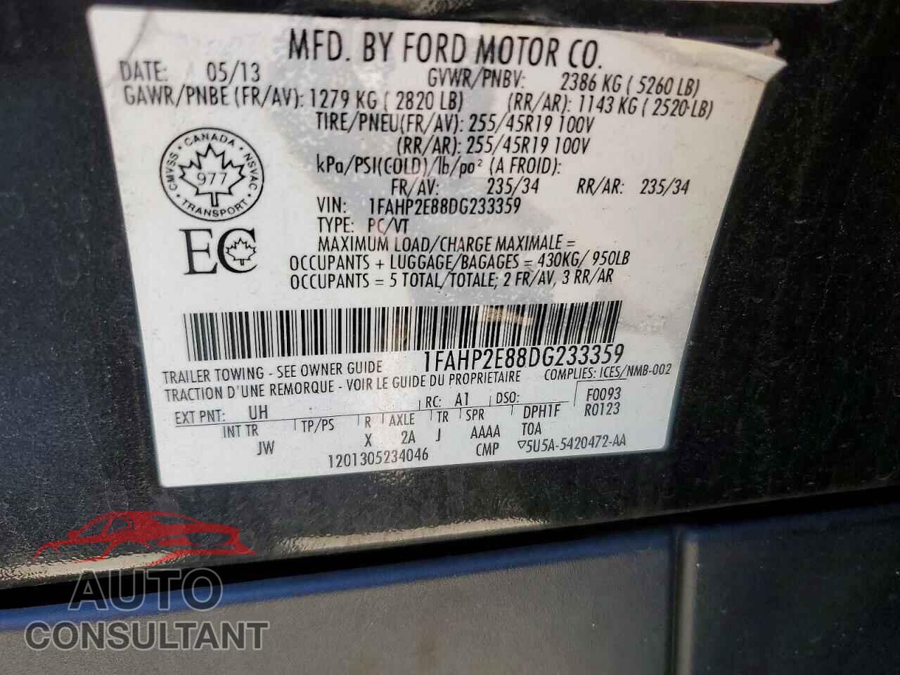 FORD TAURUS 2013 - 1FAHP2E88DG233359