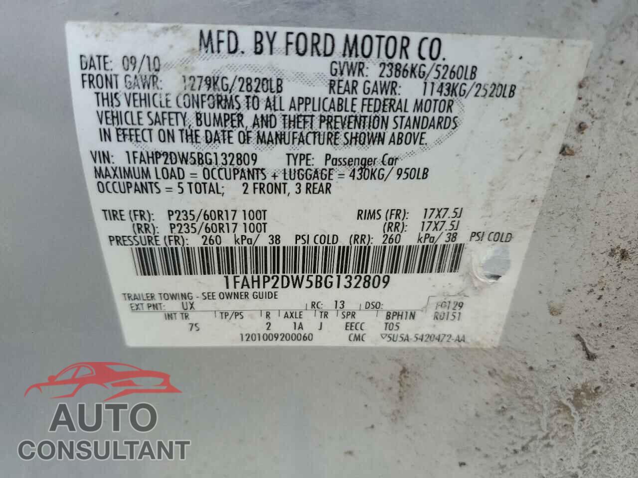 FORD TAURUS 2011 - 1FAHP2DW5BG132809