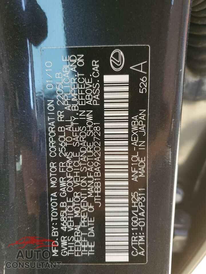 LEXUS HS 2010 - JTHBB1BA9A2027281