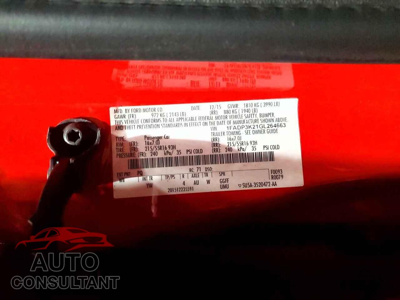 FORD FOCUS 2016 - 1FADP3K21GL264663