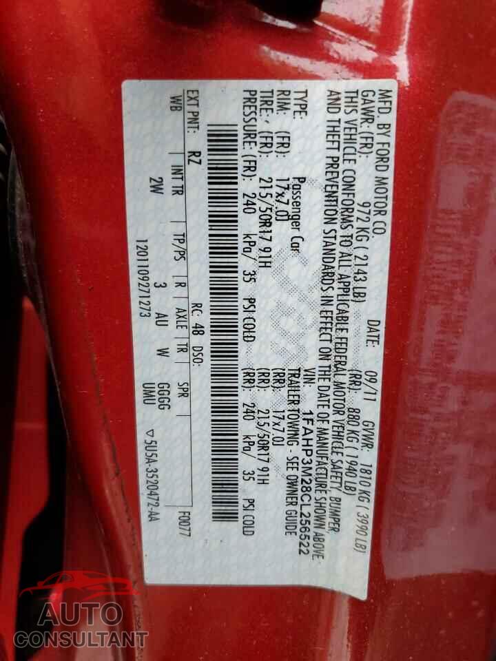 FORD FOCUS 2012 - 1FAHP3M28CL256522