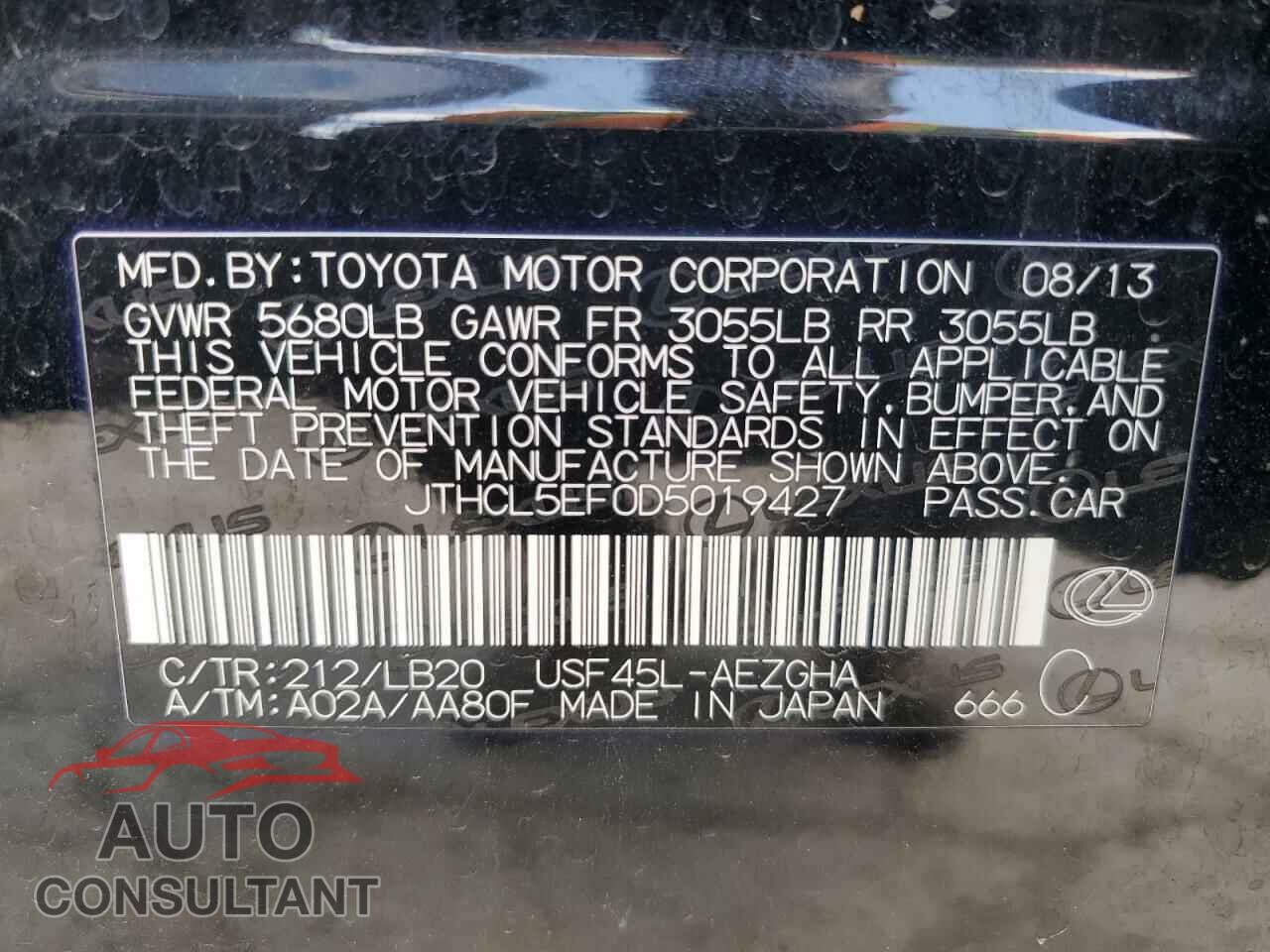 LEXUS LS460 2013 - JTHCL5EF0D5019427