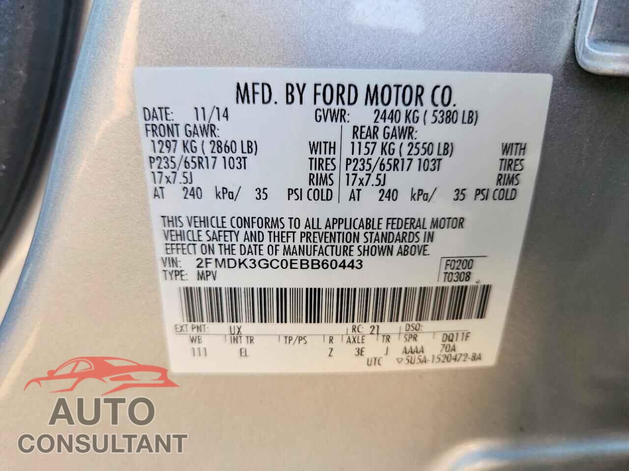 FORD EDGE 2014 - 2FMDK3GC0EBB60443