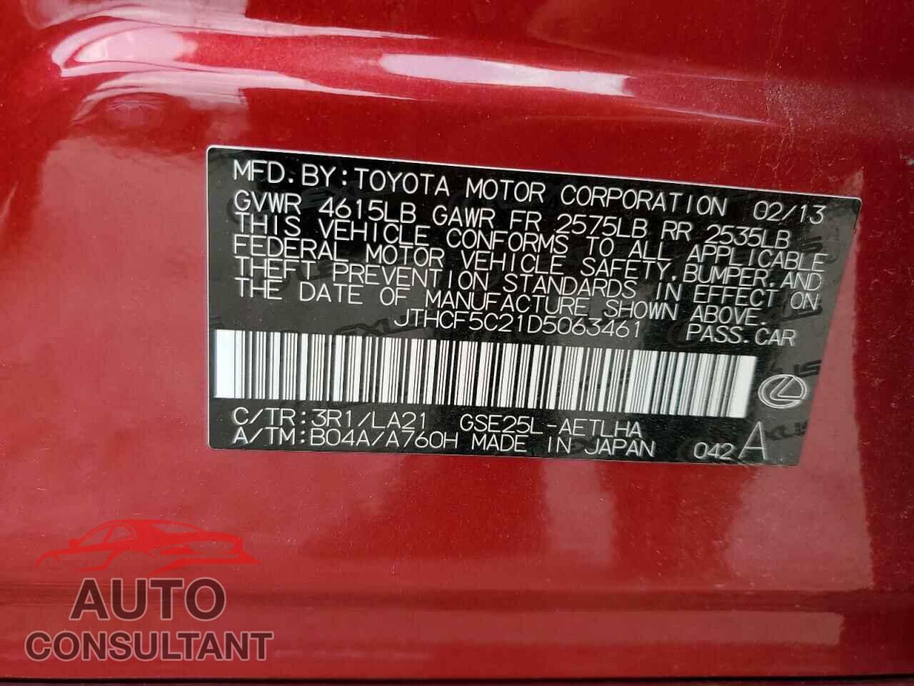 LEXUS IS 2013 - JTHCF5C21D5063461