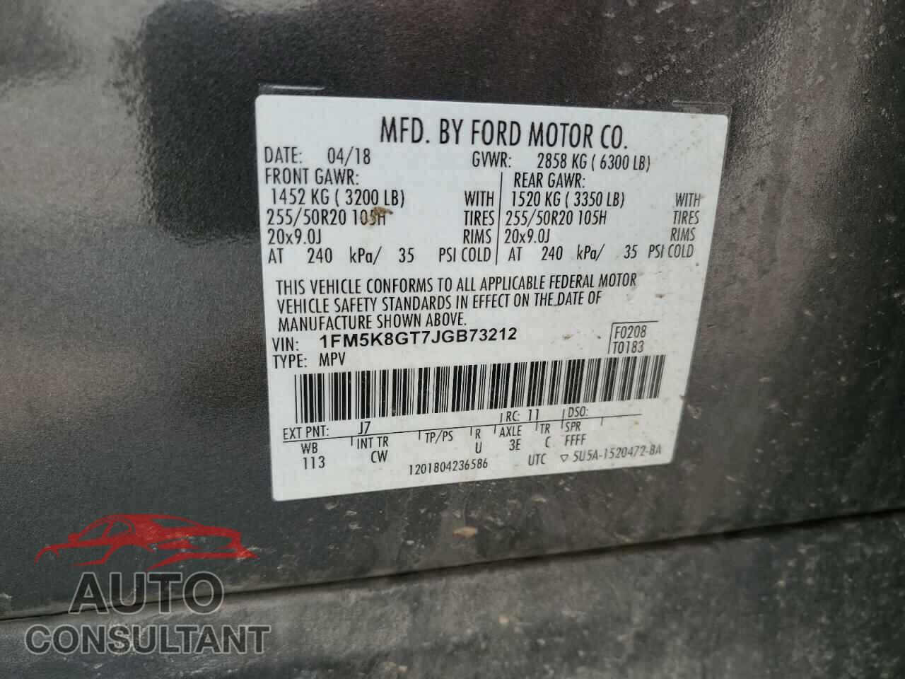 FORD EXPLORER 2018 - 1FM5K8GT7JGB73212