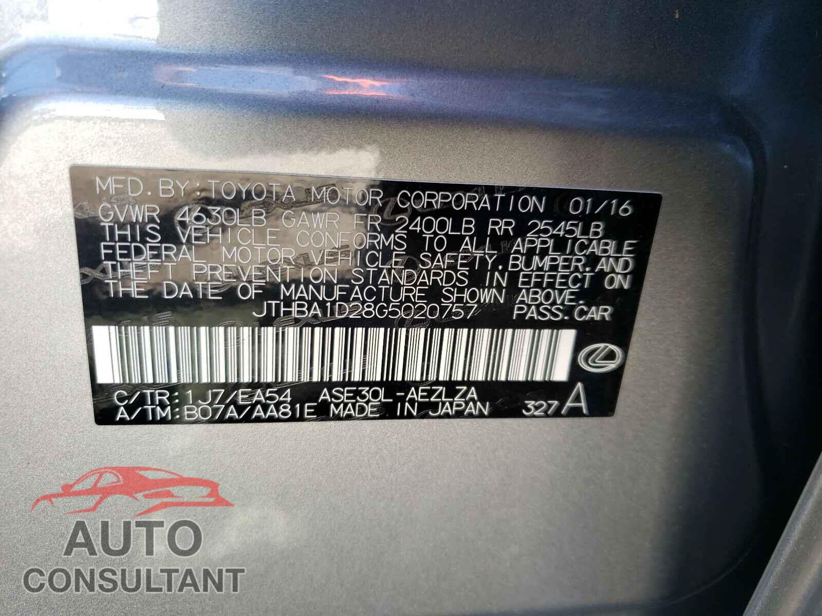LEXUS IS 2016 - JTHBA1D28G5020757
