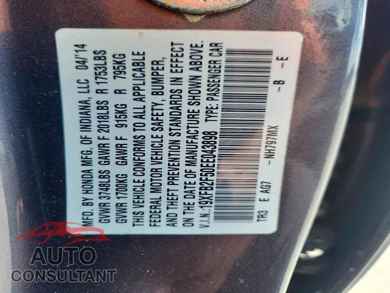 HONDA CIVIC 2014 - 19XFB2F50EE043898