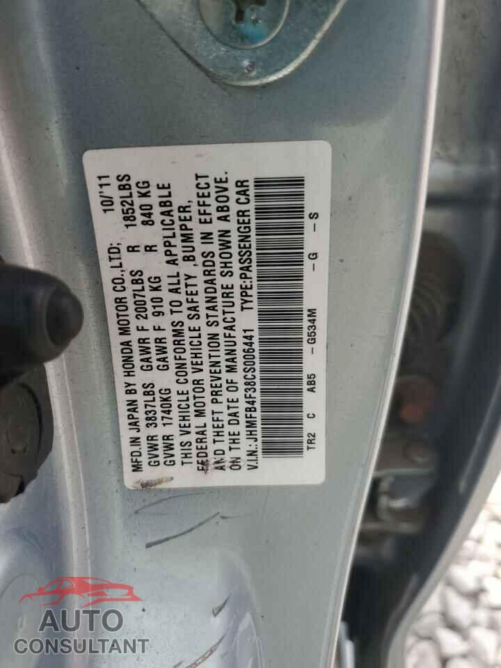 HONDA CIVIC 2012 - JHMFB4F38CS006441