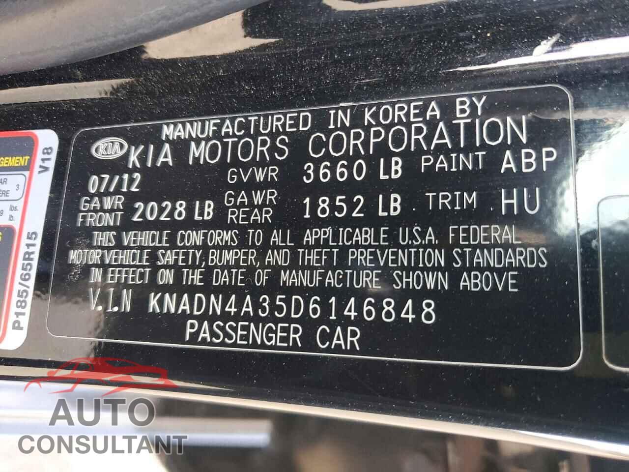 KIA RIO 2013 - KNADN4A35D6146848