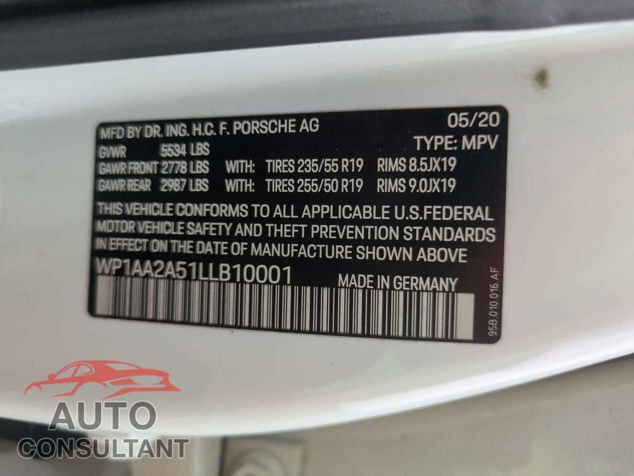 PORSCHE MACAN 2020 - WP1AA2A51LLB10001