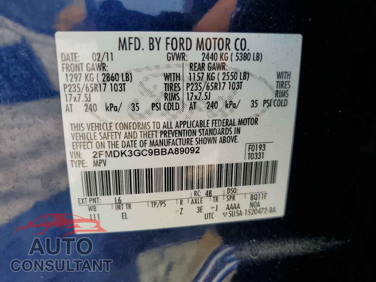 FORD EDGE 2011 - 2FMDK3GC9BBA89092