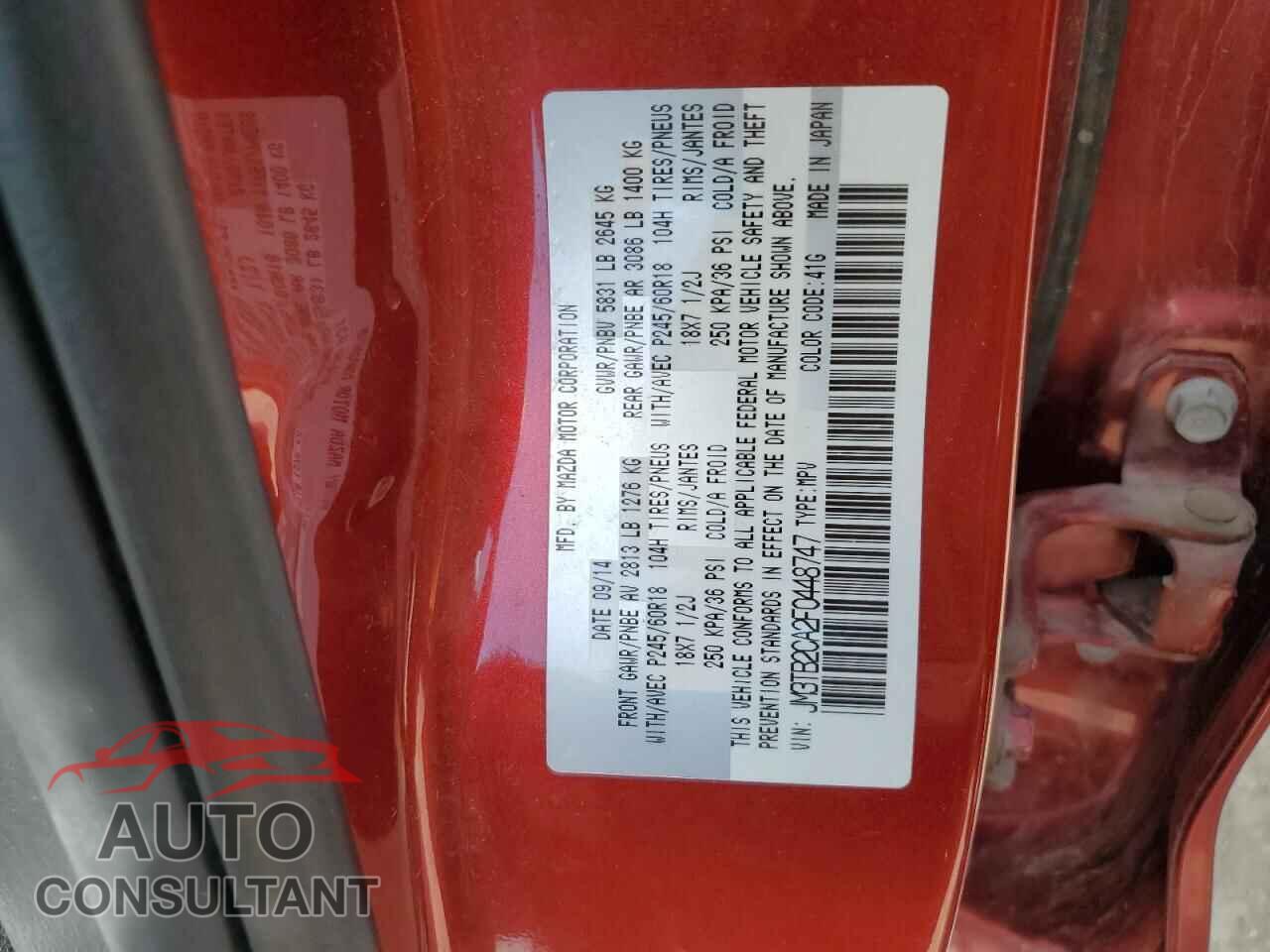 MAZDA CX-9 2015 - JM3TB2CA2F0448747