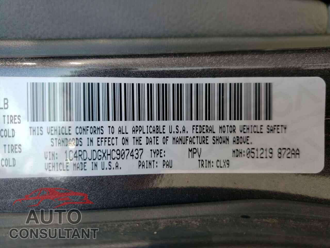 DODGE DURANGO 2017 - 1C4RDJDGXHC907437