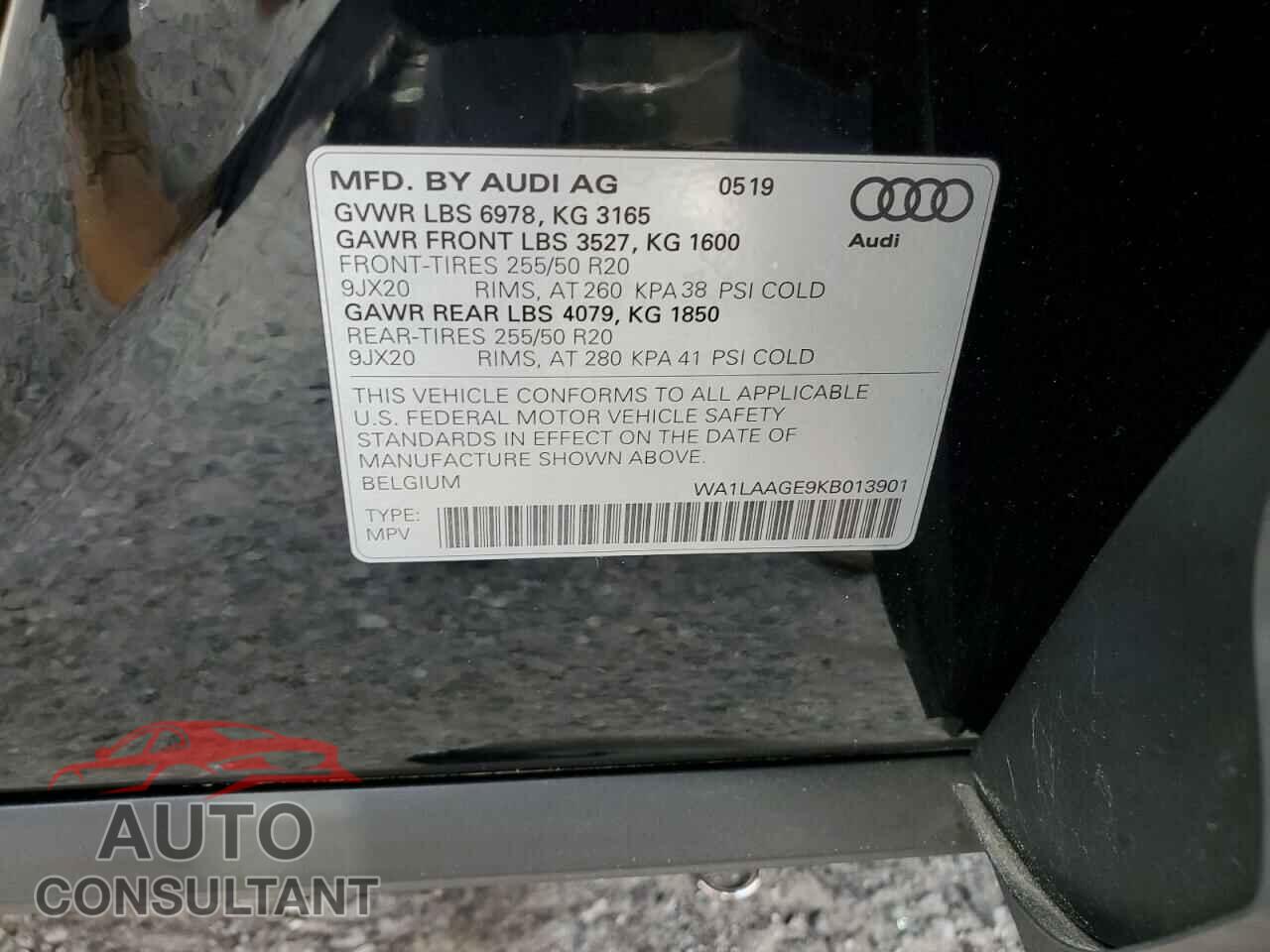 AUDI E-TRON 2019 - WA1LAAGE9KB013901