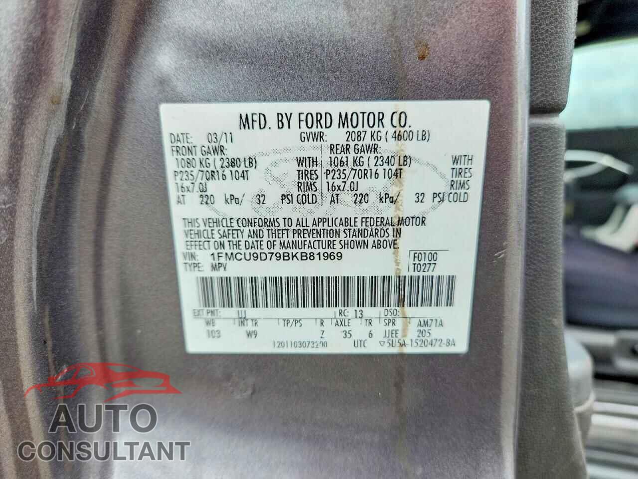 FORD ESCAPE 2011 - 1FMCU9D79BKB81969
