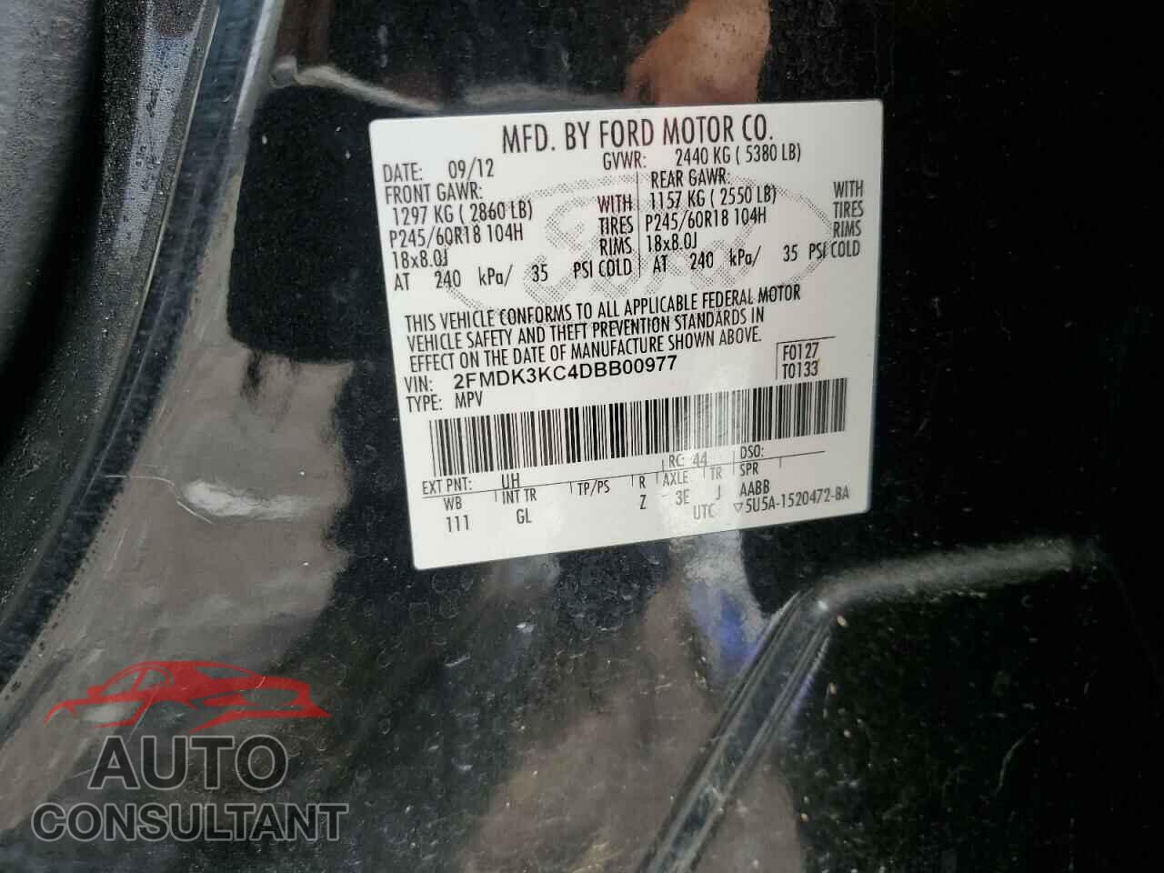 FORD EDGE 2013 - 2FMDK3KC4DBB00977