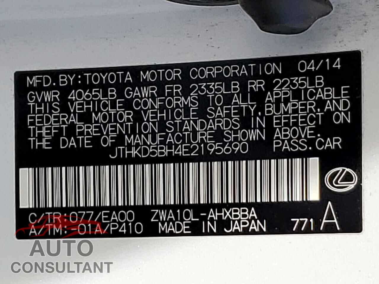 LEXUS CT 200 2014 - JTHKD5BH4E2195690