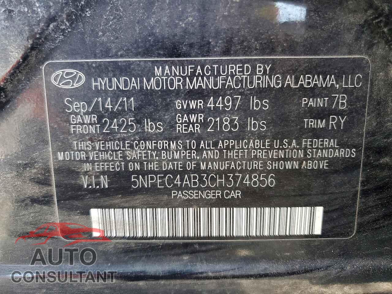 HYUNDAI SONATA 2012 - 5NPEC4AB3CH374856