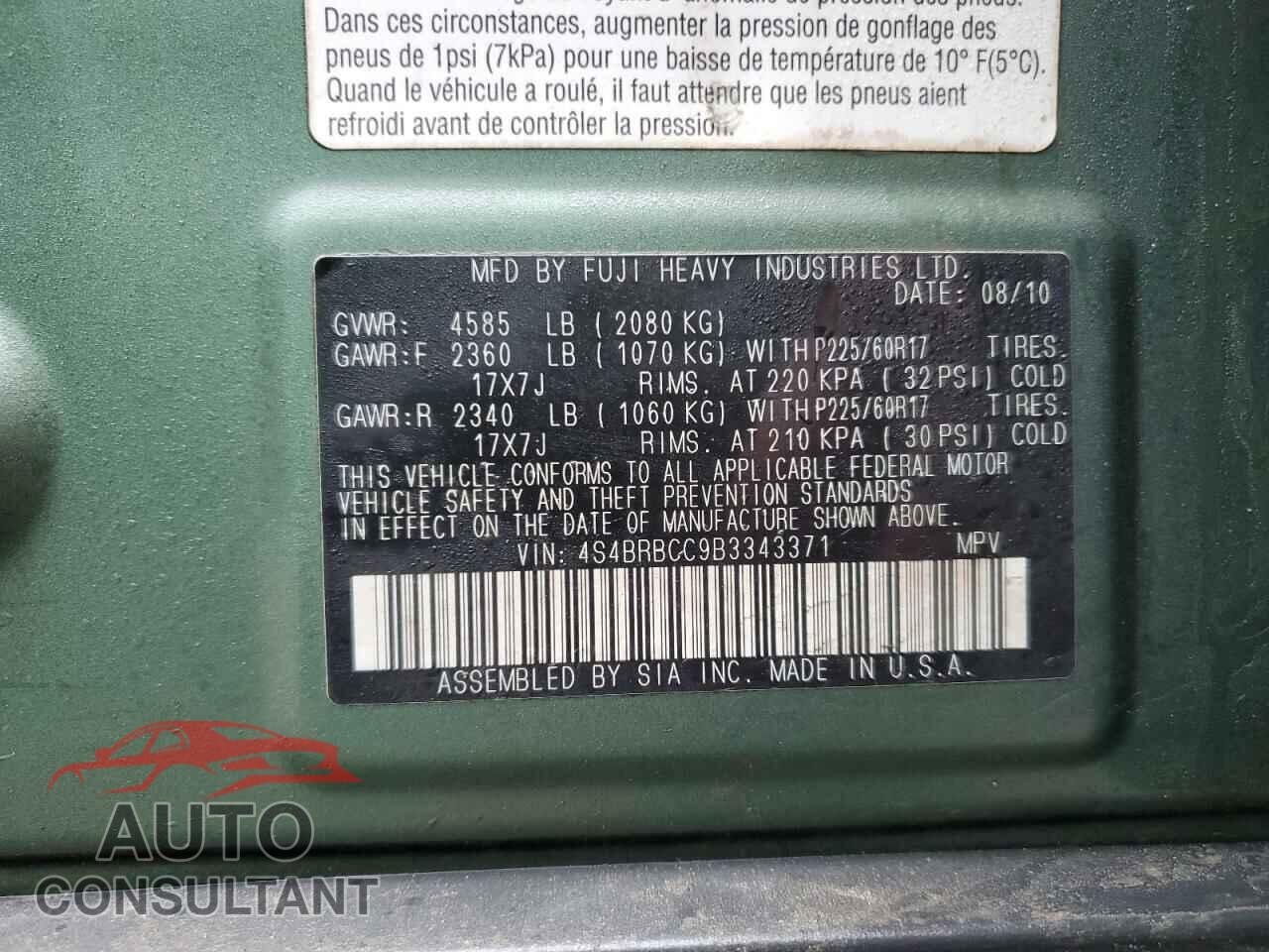 SUBARU OUTBACK 2011 - 4S4BRBCC9B3343371