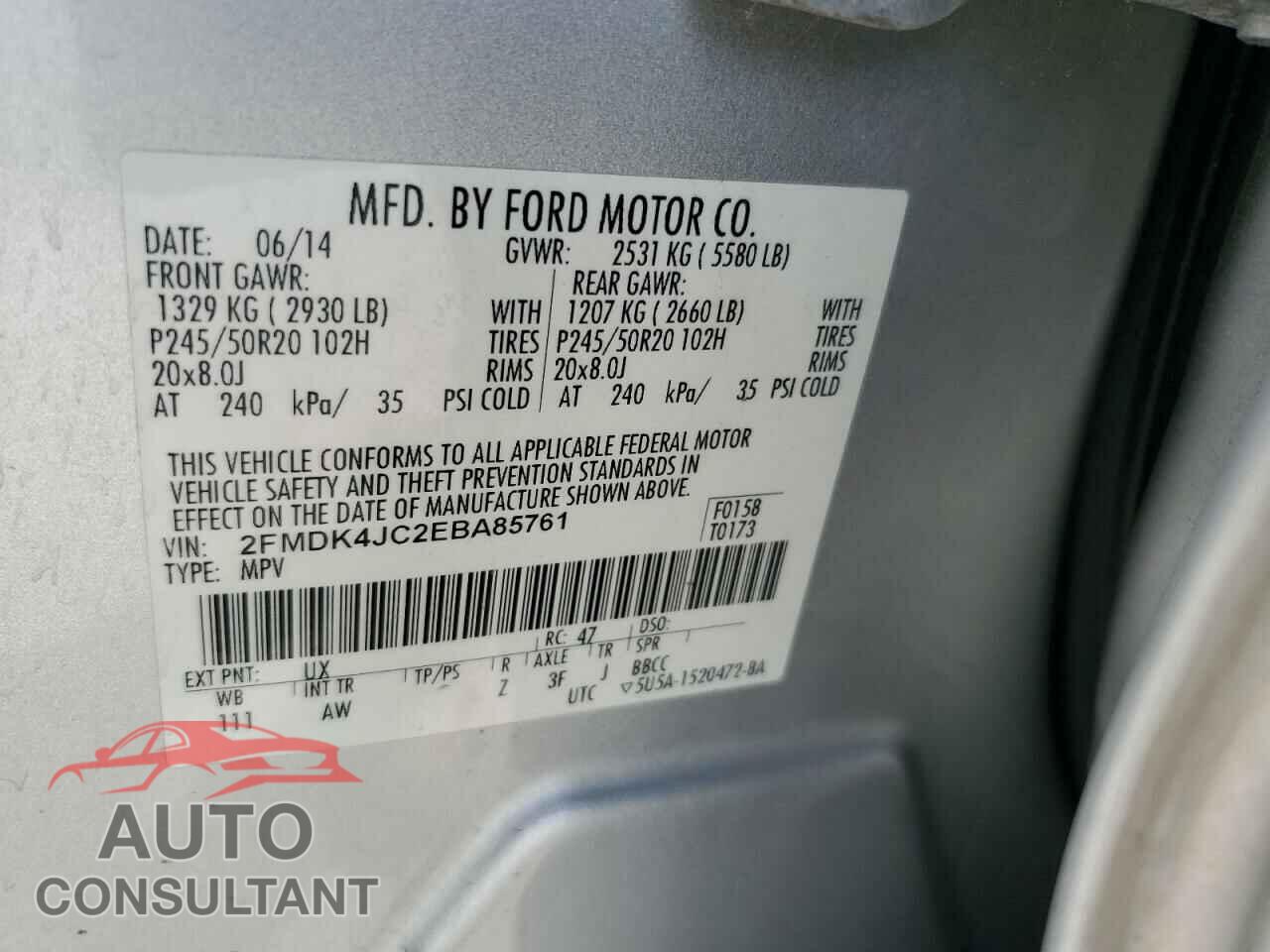 FORD EDGE 2014 - 2FMDK4JC2EBA85761