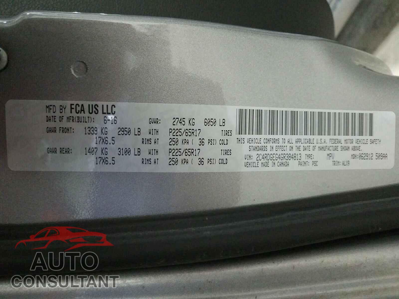DODGE CARAVAN 2016 - 2C4RDGEG4GR384813