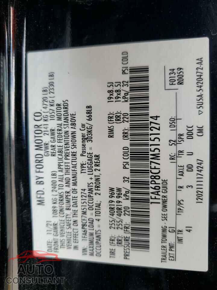 FORD MUSTANG 2021 - 1FA6P8CF7M5151274