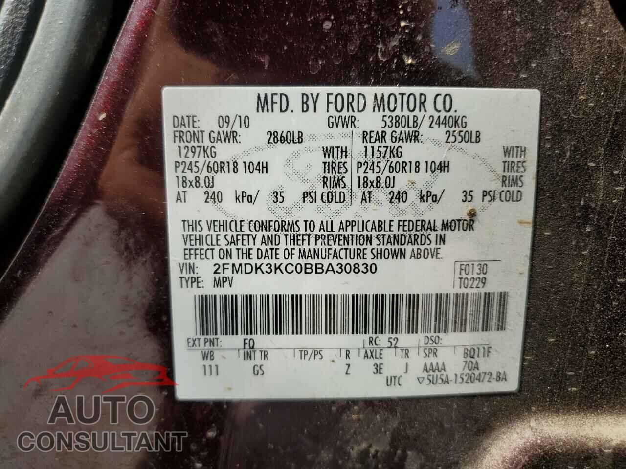 FORD EDGE 2011 - 2FMDK3KC0BBA30830