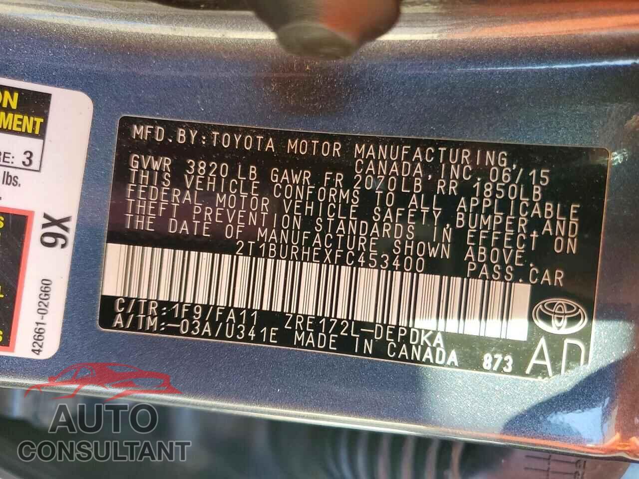 TOYOTA COROLLA 2015 - 2T1BURHEXFC453400