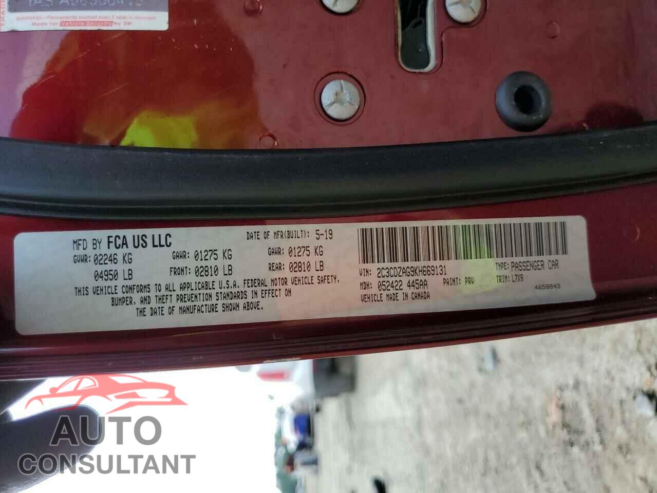 DODGE CHALLENGER 2019 - 2C3CDZAG9KH669131