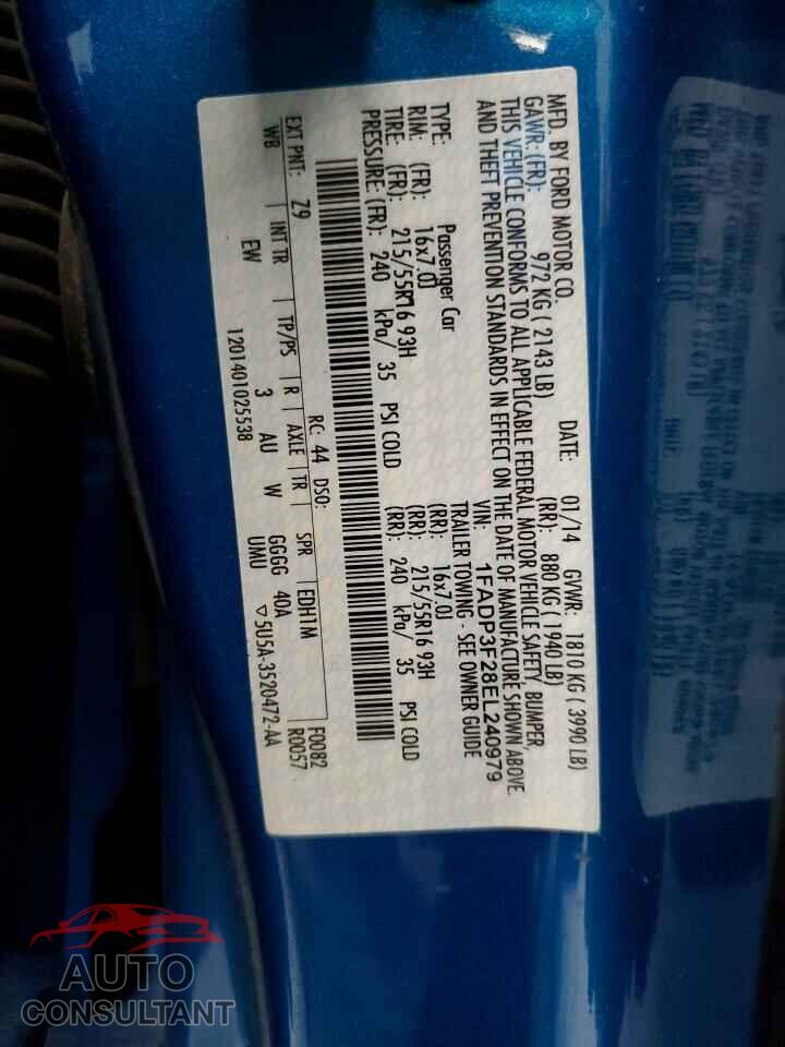 FORD FOCUS 2014 - 1FADP3F28EL240979